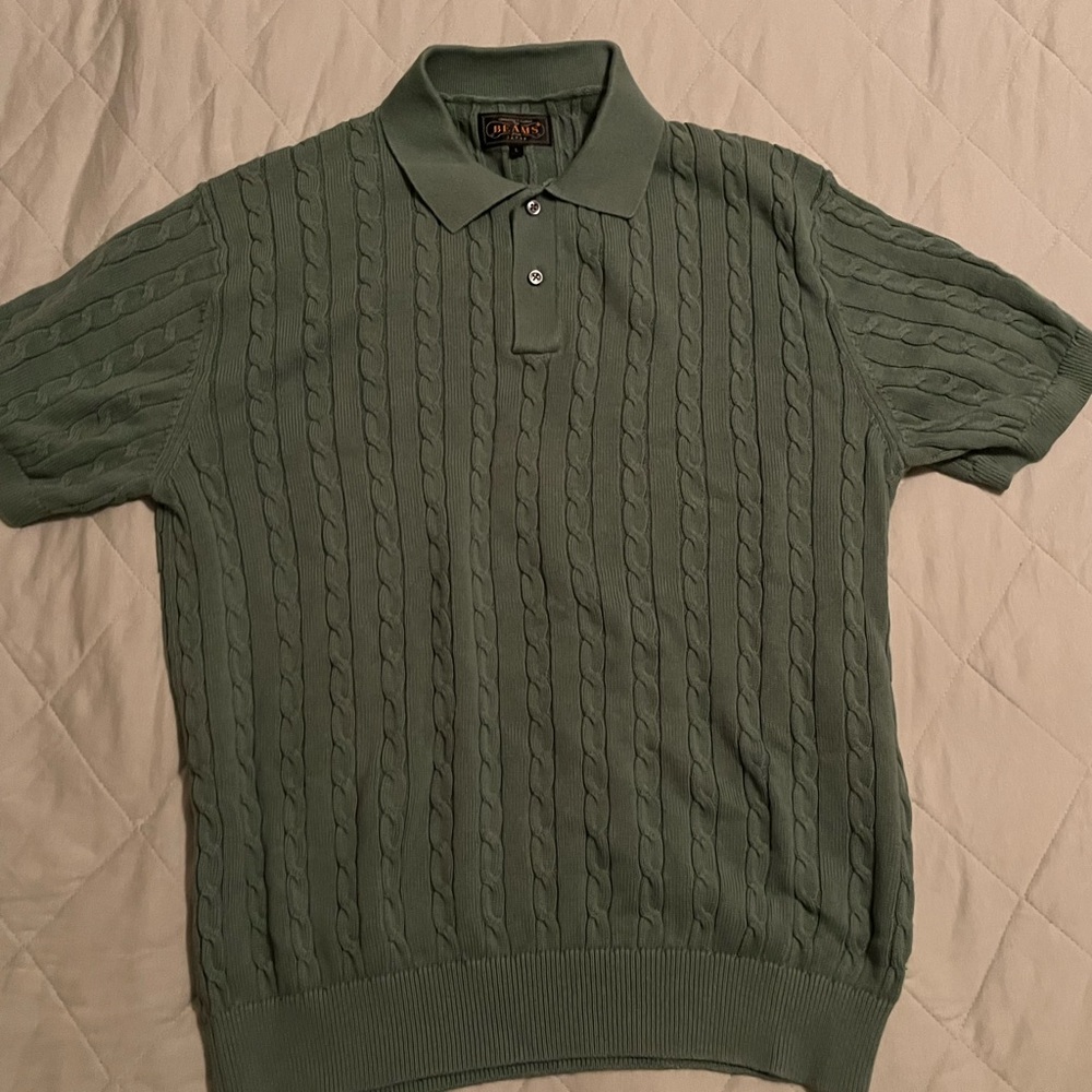 Orvis Green Cable Knit Polo Shirt